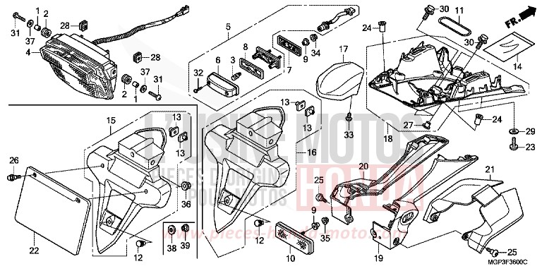 FEU ARRIERE von CBR1000RR "Fireblade" GRAPHITE BLACK (NHB01BA) von 2012
